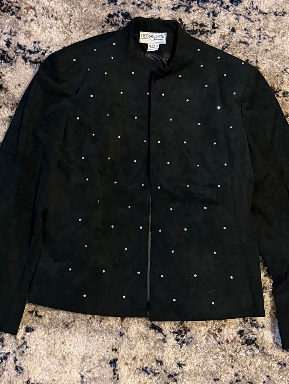 Ultrasuede Black Rhinestone Studded Open Front Jacket 12